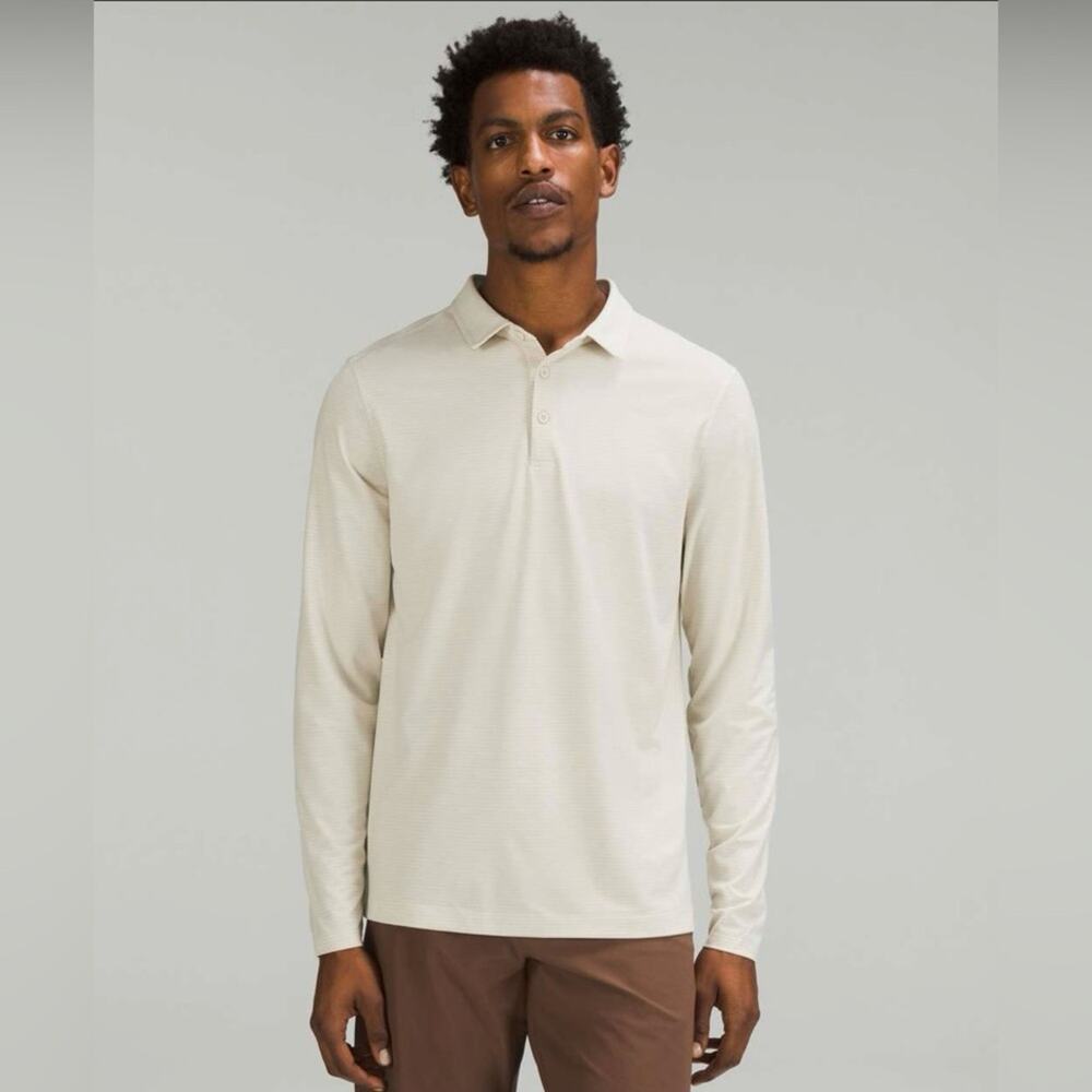 Lululemon Men‎ Evolution Polo Shirt Heathered Natural Ivory Athleisure Active XL